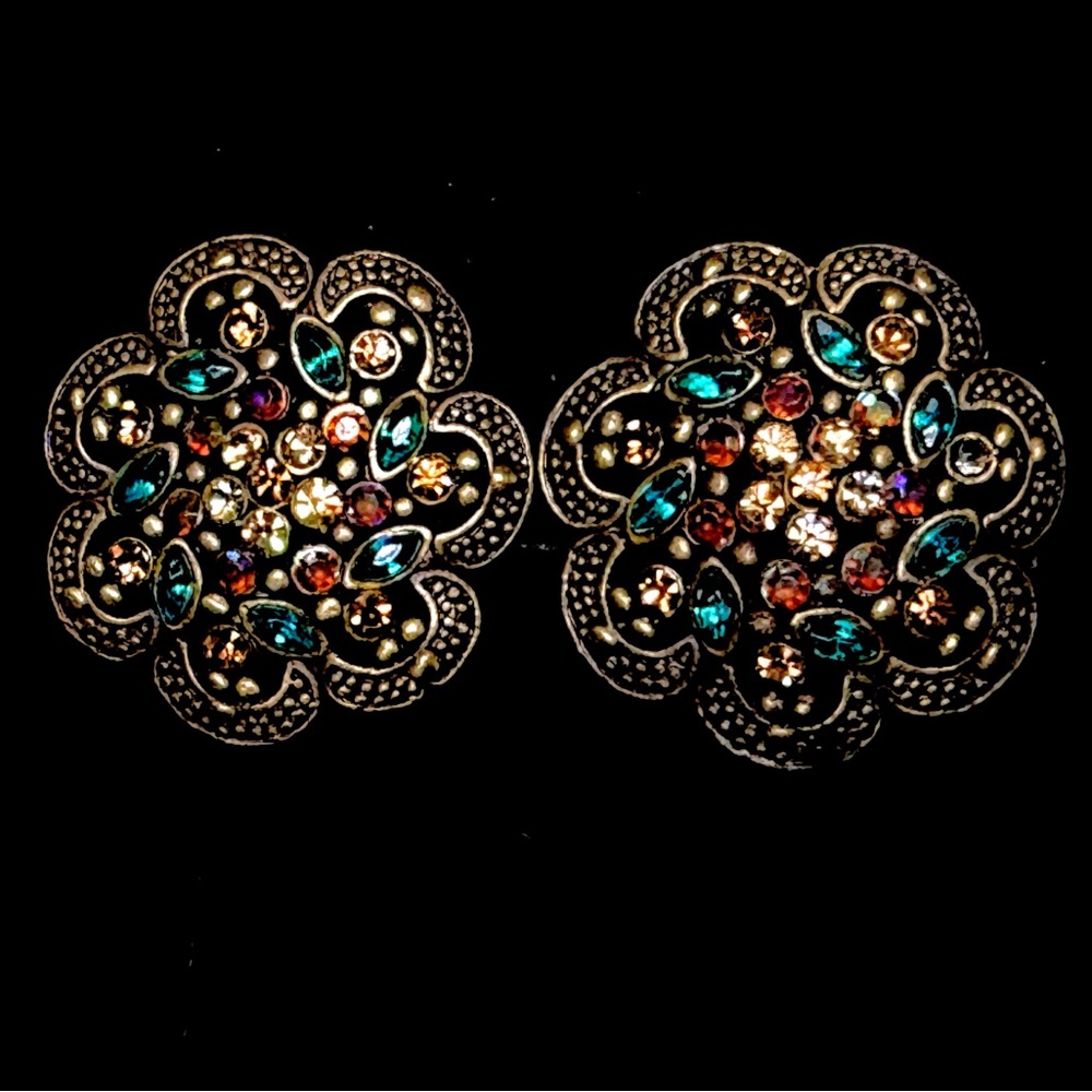 Vintage Multicolor Floral Earrings with cushion clip-ons.